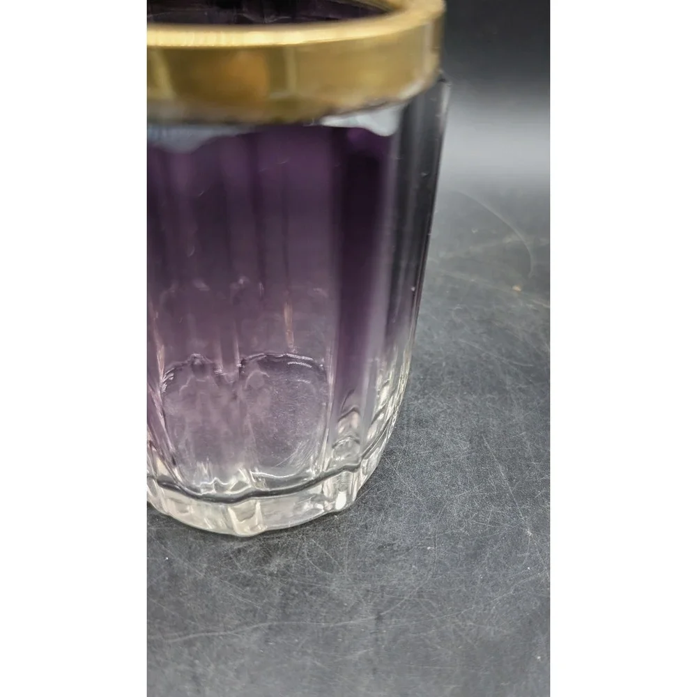 Moser Amethyst Faceted Art Glass Vase with Brass Rim Purple Ombre Bohemian 4